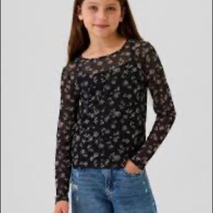 Gap Kids Girls Floral Mesh Long Sleeve Top Black Floral Size XXL /16 Whimsigoth